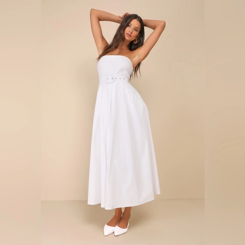 LULU’S Trendsetting Choice White Strapless Midi Dress With Pockets - Picture 4 of 6